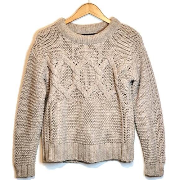 Banana Republic Fisherman Cable Knit Sweater Merino Wool Classic Tan Beige Small - Picture 2 of 14